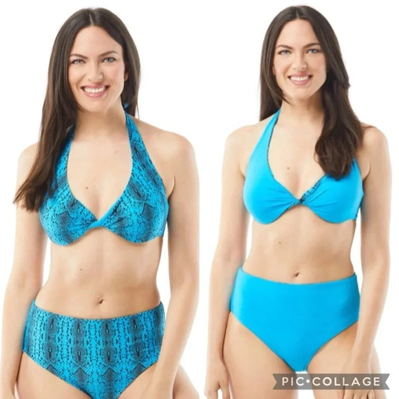 Coco Reef Reversible Verso Twist Underwire Bikini Top Python Blue Size 32/34D - Picture 13 of 13